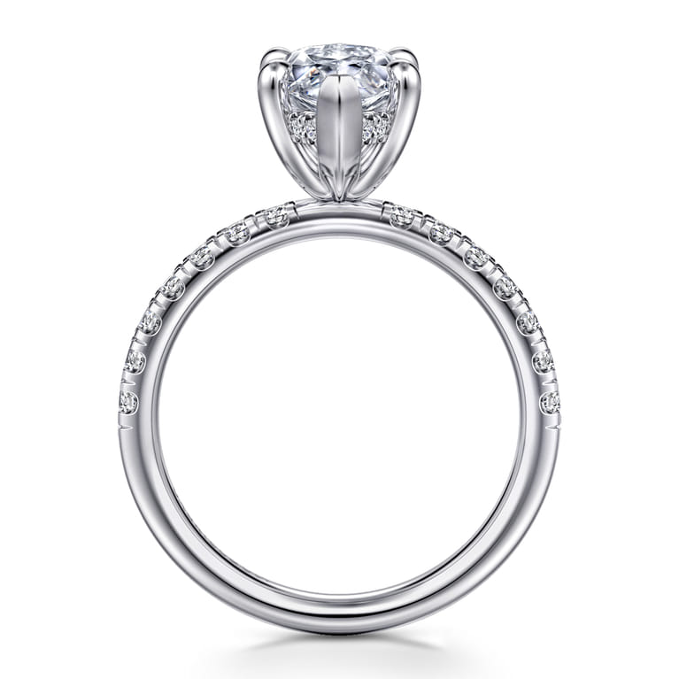 Adela - 14K White Gold Marquise Shape Hidden Halo Diamond Engagement Ring - 0.4 ct - Shot 2