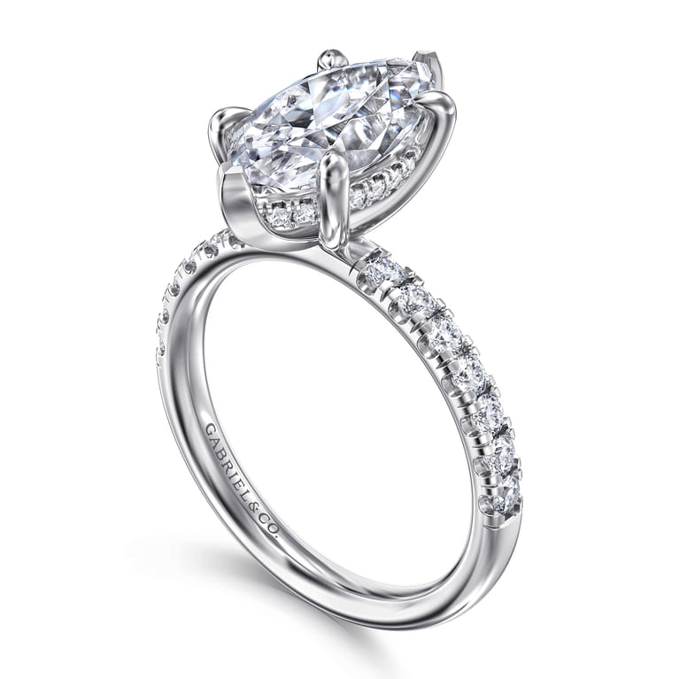 Adela - 14K White Gold Marquise Shape Hidden Halo Diamond Engagement Ring - 0.4 ct - Shot 3