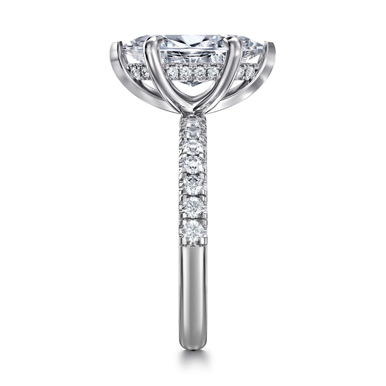 Adela - 14K White Gold Marquise Shape Hidden Halo Diamond Engagement Ring - 0.4 ct - Shot 4