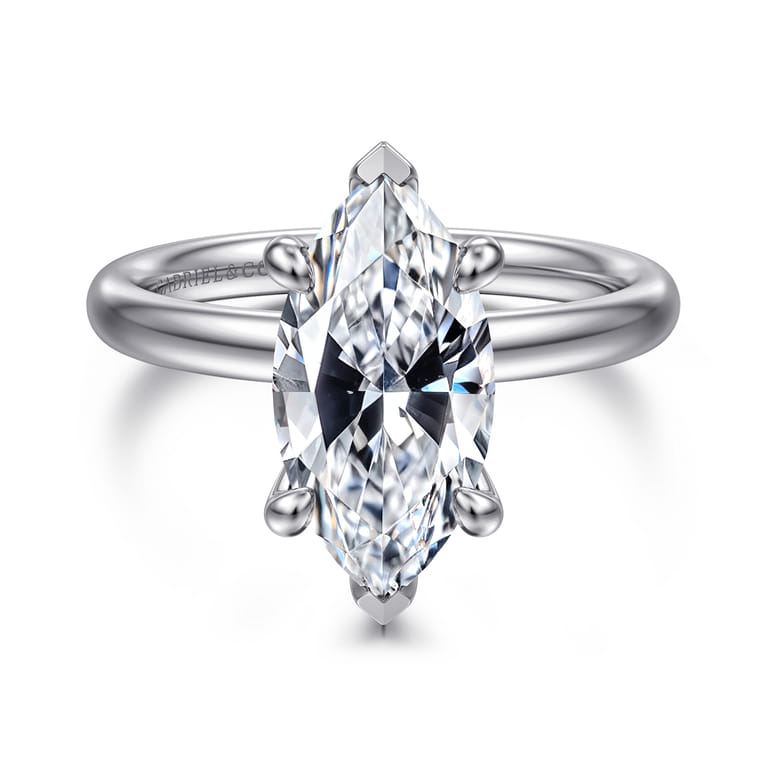Peace - 14K White Gold Marquise Shape Hidden Halo Diamond Engagement Ring - 0.08 ct - Shot 1