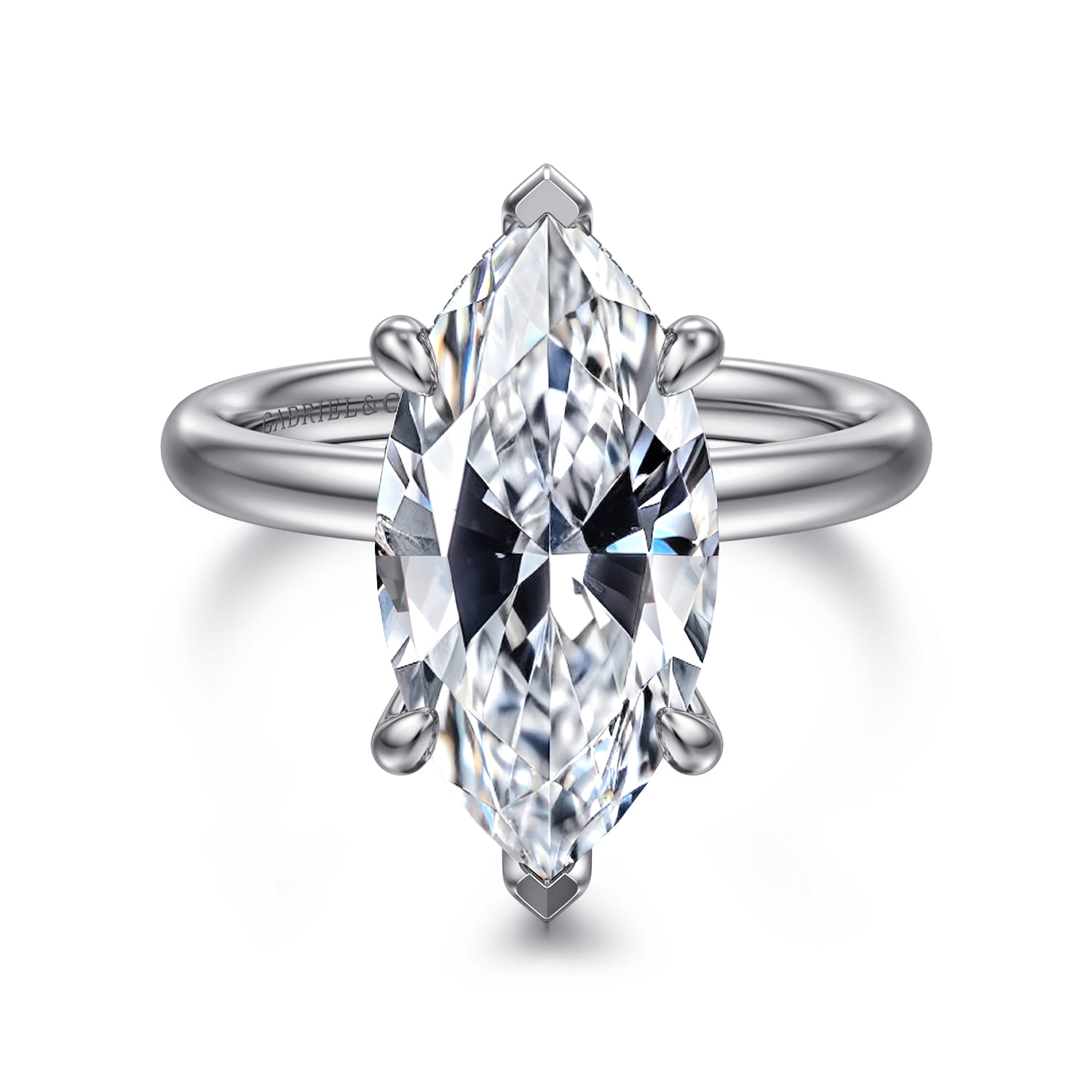 Peace - 14K White Gold Marquise Shape Hidden Halo Diamond Engagement Ring - 0.1 ct - Shot 1