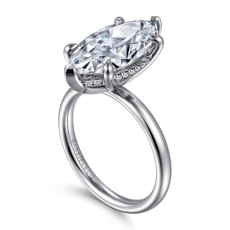 Peace - 14K White Gold Marquise Shape Hidden Halo Diamond Engagement Ring - 0.1 ct - Shot 3