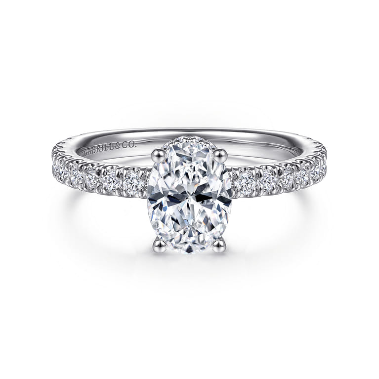 Alina - 14K White Gold Hidden Halo Oval Diamond Engagement Ring - 0.51 ct - Shot 1