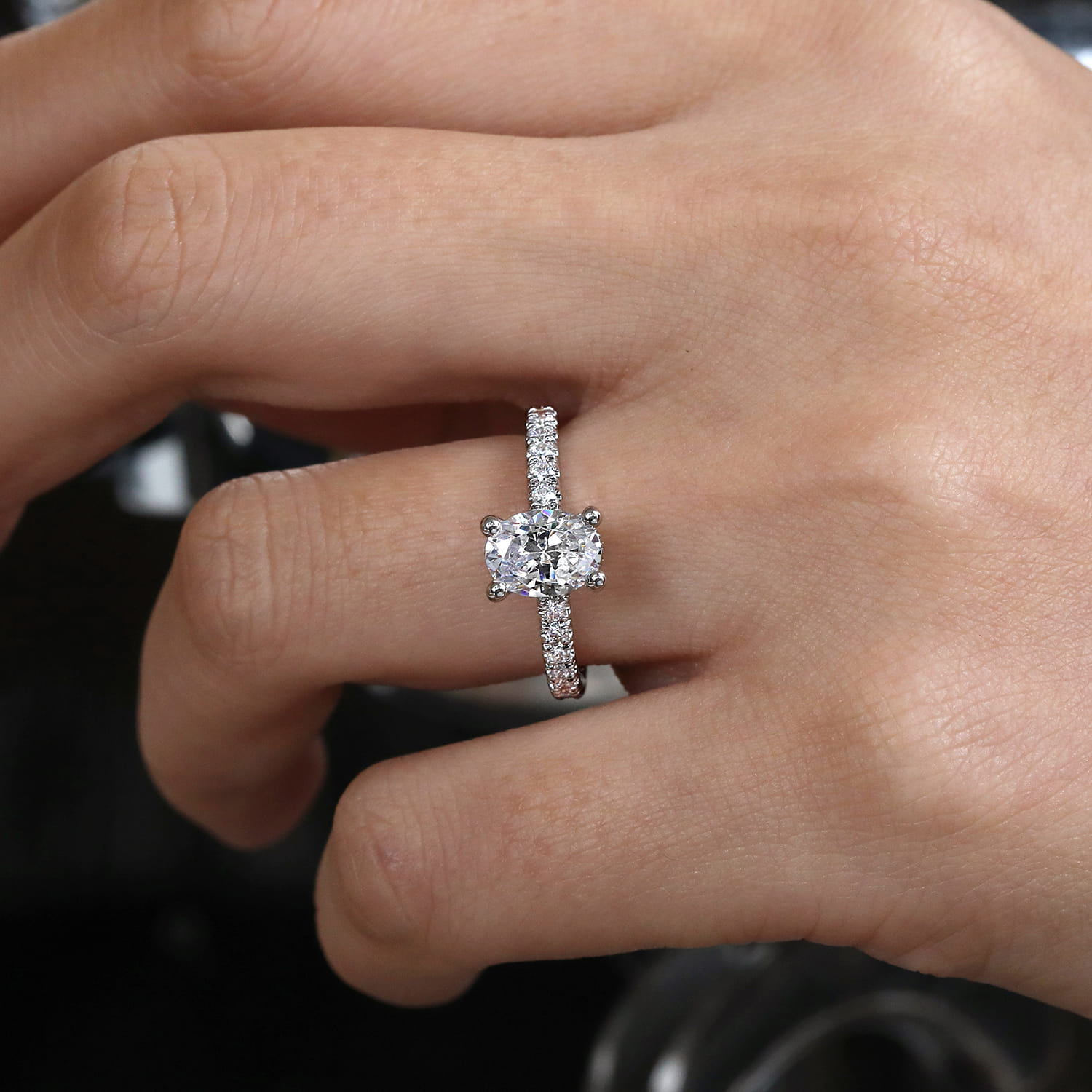 Alina - 14K White Gold Hidden Halo Oval Diamond Engagement Ring - 0.51 ct - Shot 6