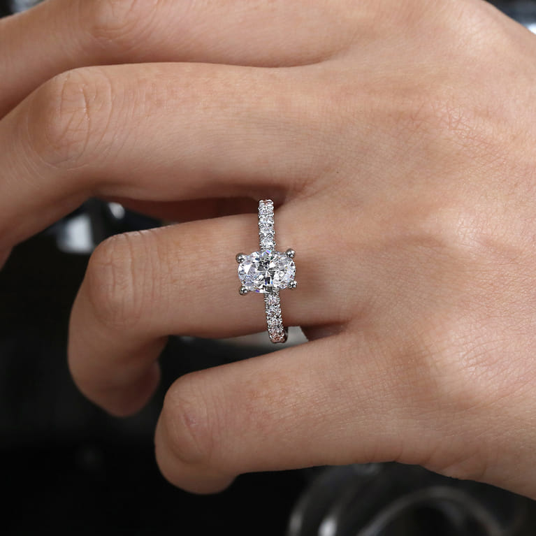 Alina - 14K White Gold Hidden Halo Oval Diamond Engagement Ring - 0.51 ct - Shot 6