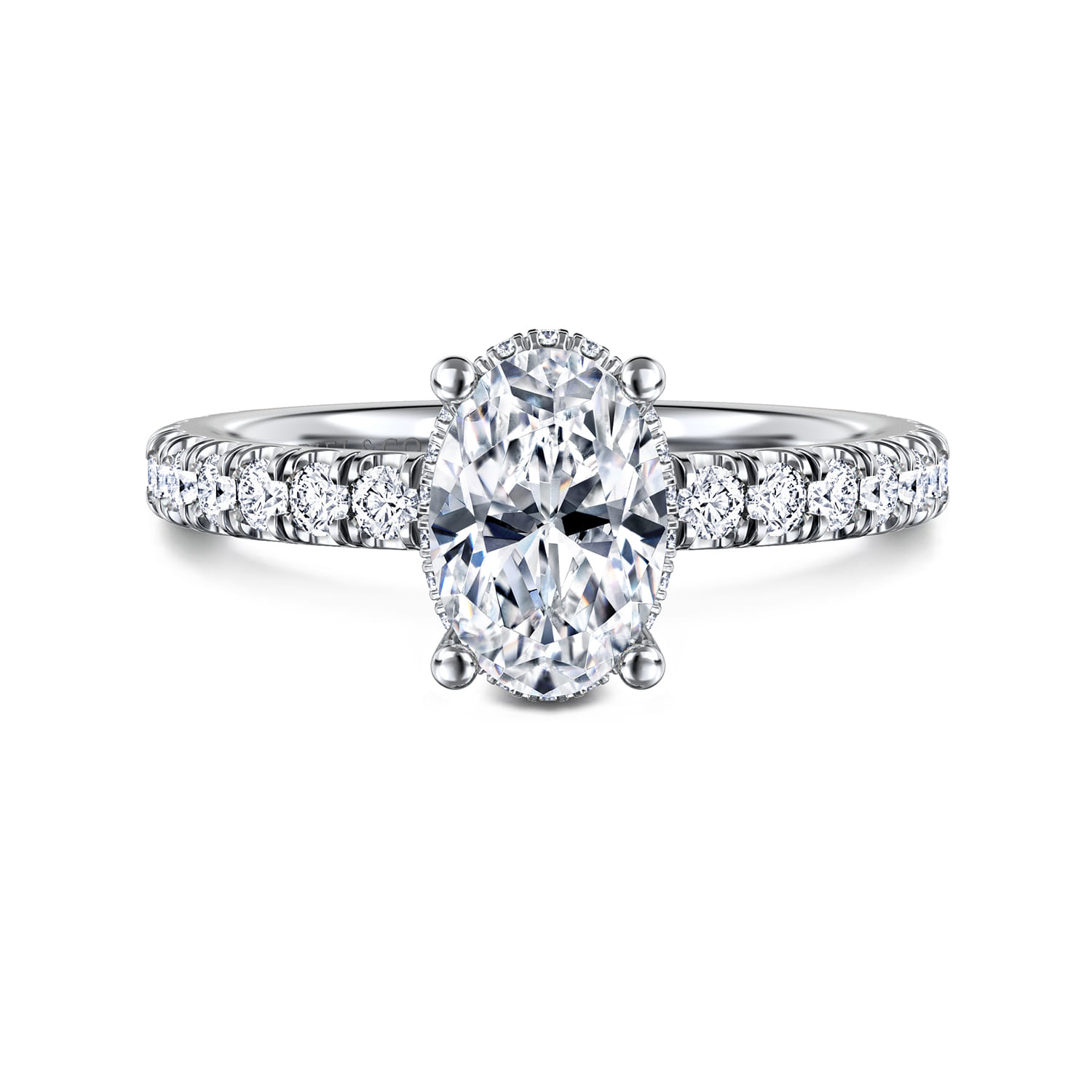 Alina - 14K White Gold Hidden Halo Oval Diamond Engagement Ring - 0.54 ct - Shot 1