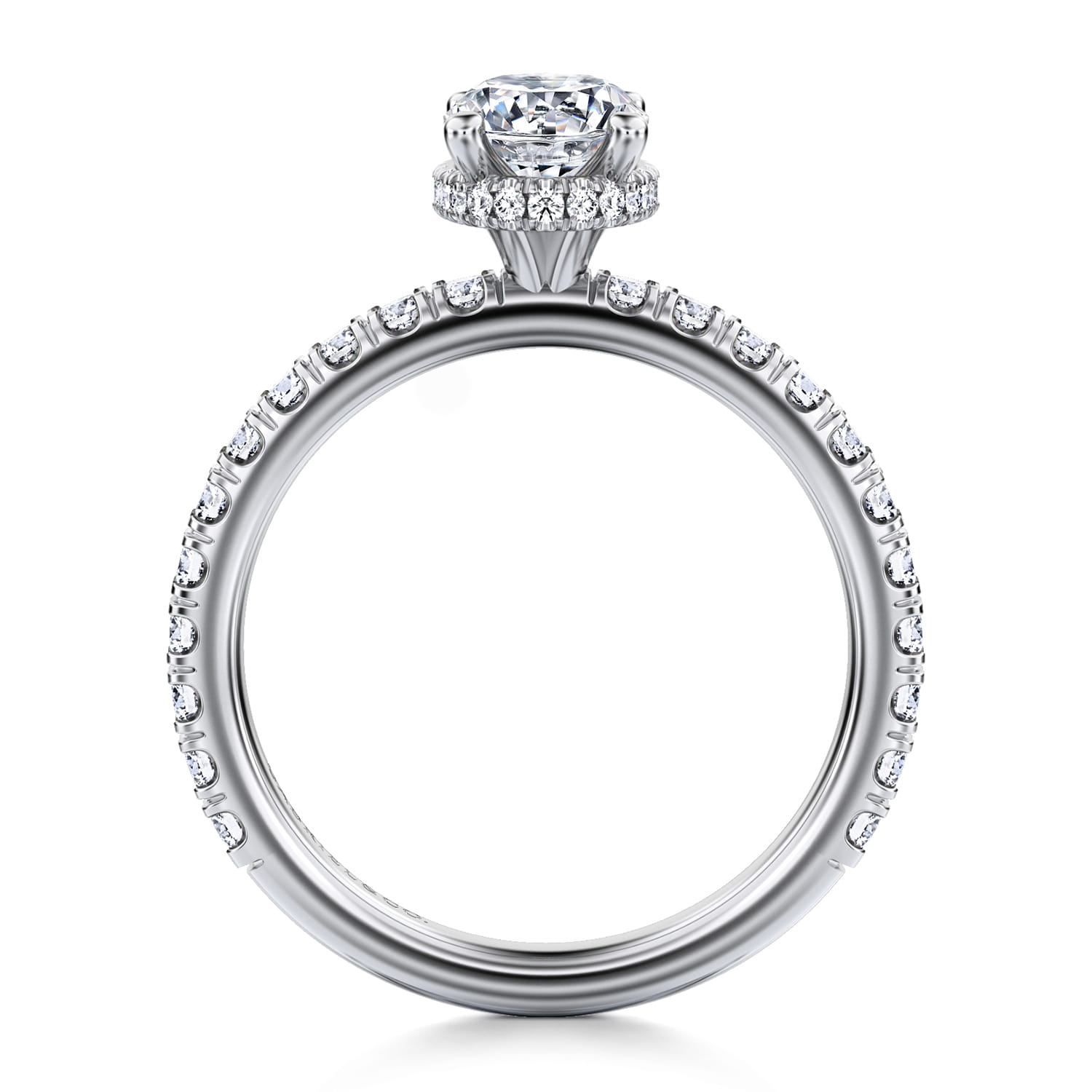 Alina - 14K White Gold Hidden Halo Oval Diamond Engagement Ring - 0.54 ct - Shot 2