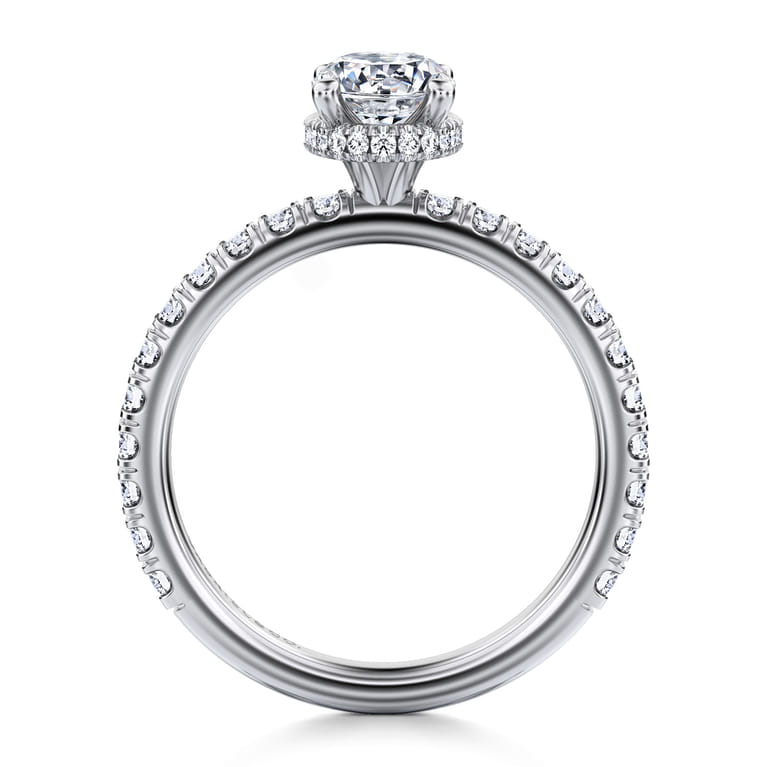 Alina - 14K White Gold Hidden Halo Oval Diamond Engagement Ring - 0.54 ct - Shot 2