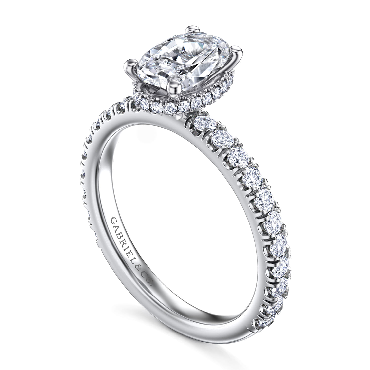 Alina - 14K White Gold Hidden Halo Oval Diamond Engagement Ring - 0.54 ct - Shot 3