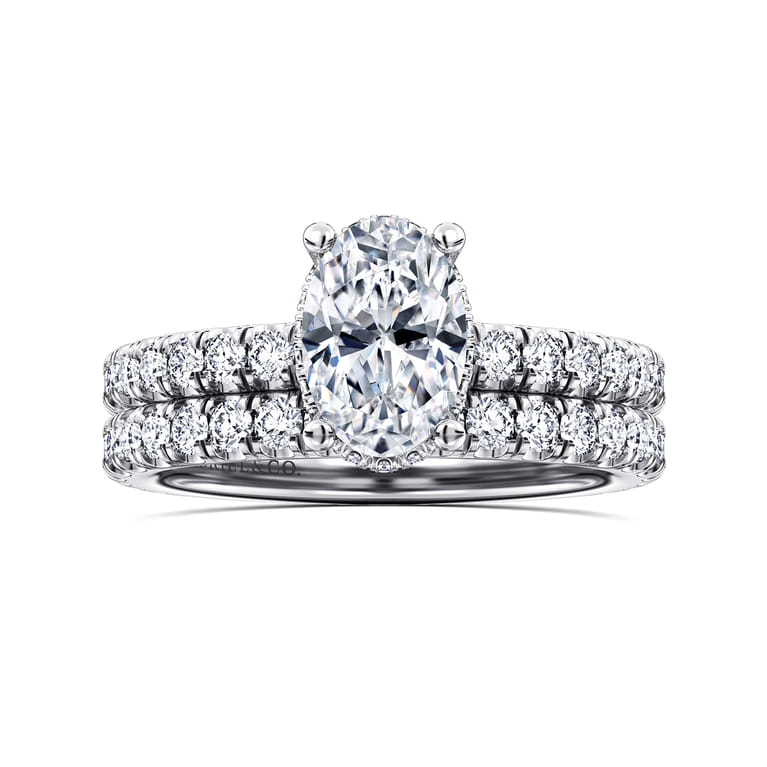 Alina - 14K White Gold Hidden Halo Oval Diamond Engagement Ring - 0.54 ct - Shot 4