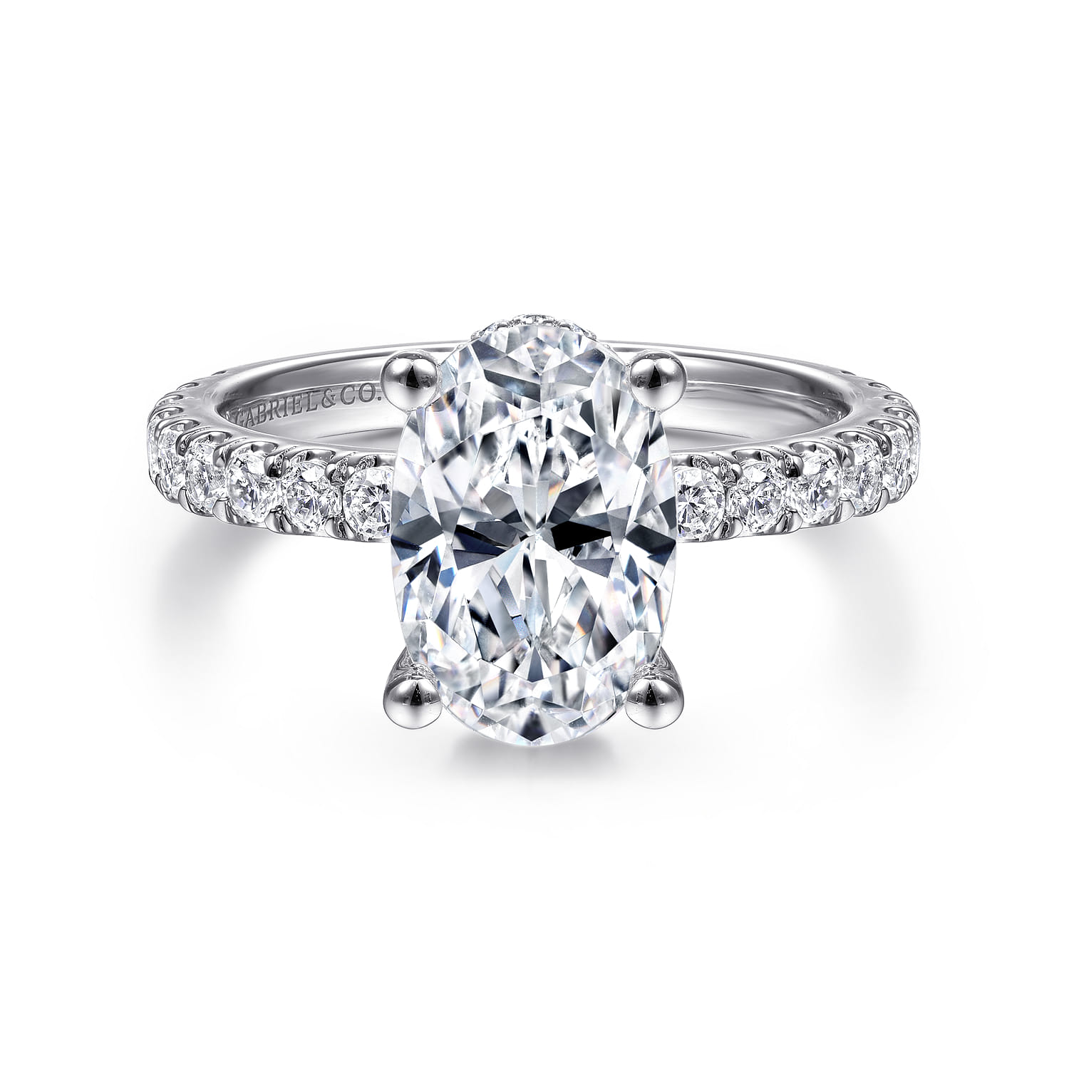 Alina - 14K White Gold Hidden Halo Oval Diamond Engagement Ring - 0.7 ct - Shot 1