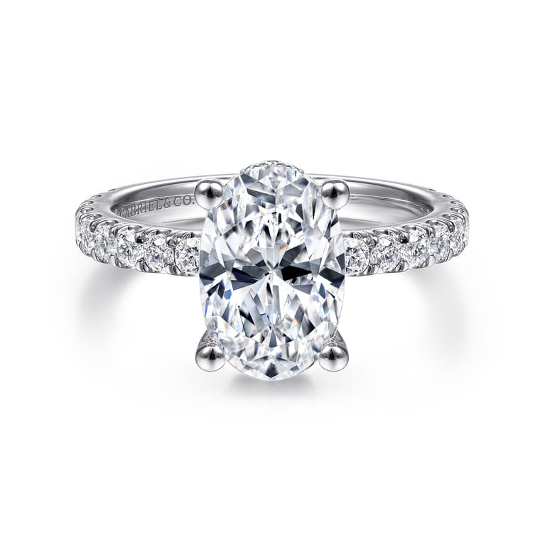 Alina - 14K White Gold Hidden Halo Oval Diamond Engagement Ring - 0.7 ct - Shot 1