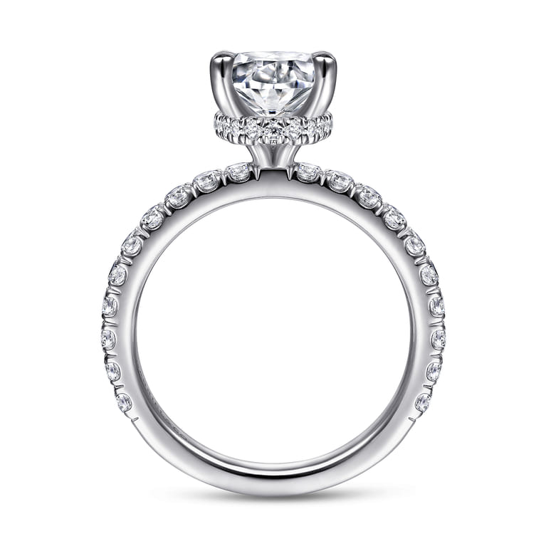 Alina - 14K White Gold Hidden Halo Oval Diamond Engagement Ring - 0.7 ct - Shot 2