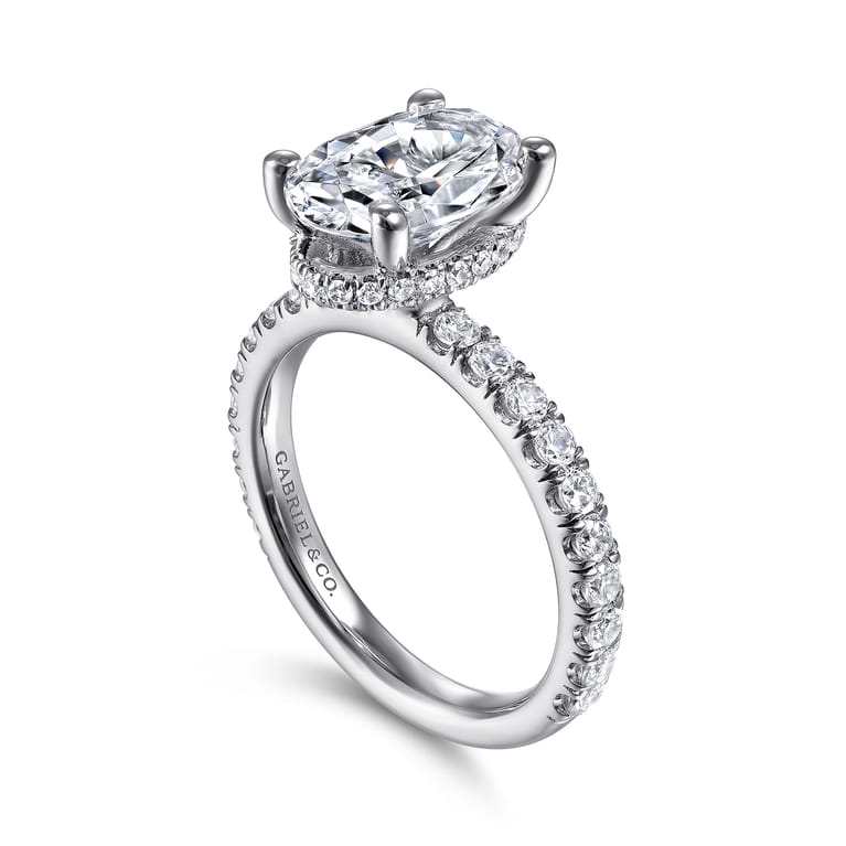 Alina - 14K White Gold Hidden Halo Oval Diamond Engagement Ring - 0.7 ct - Shot 3