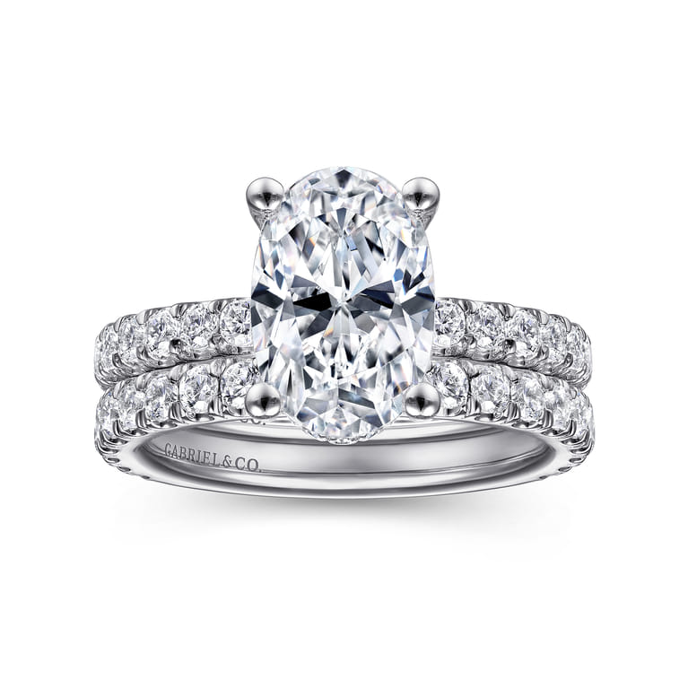 Alina - 14K White Gold Hidden Halo Oval Diamond Engagement Ring - 0.7 ct - Shot 4