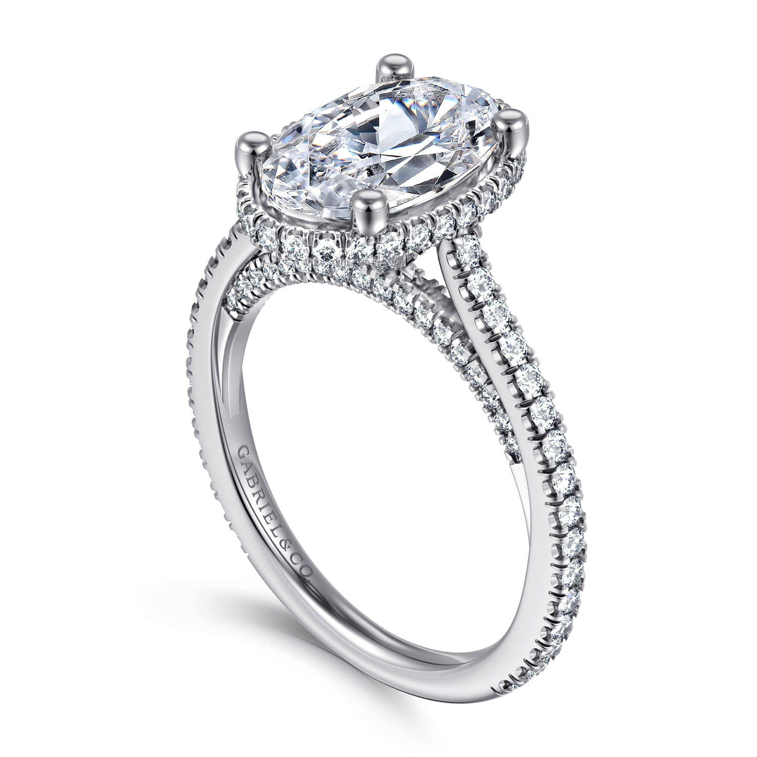 Camden - 14K White Gold Hidden Halo Oval Diamond Engagement Ring - 0.55 ct - Shot 3