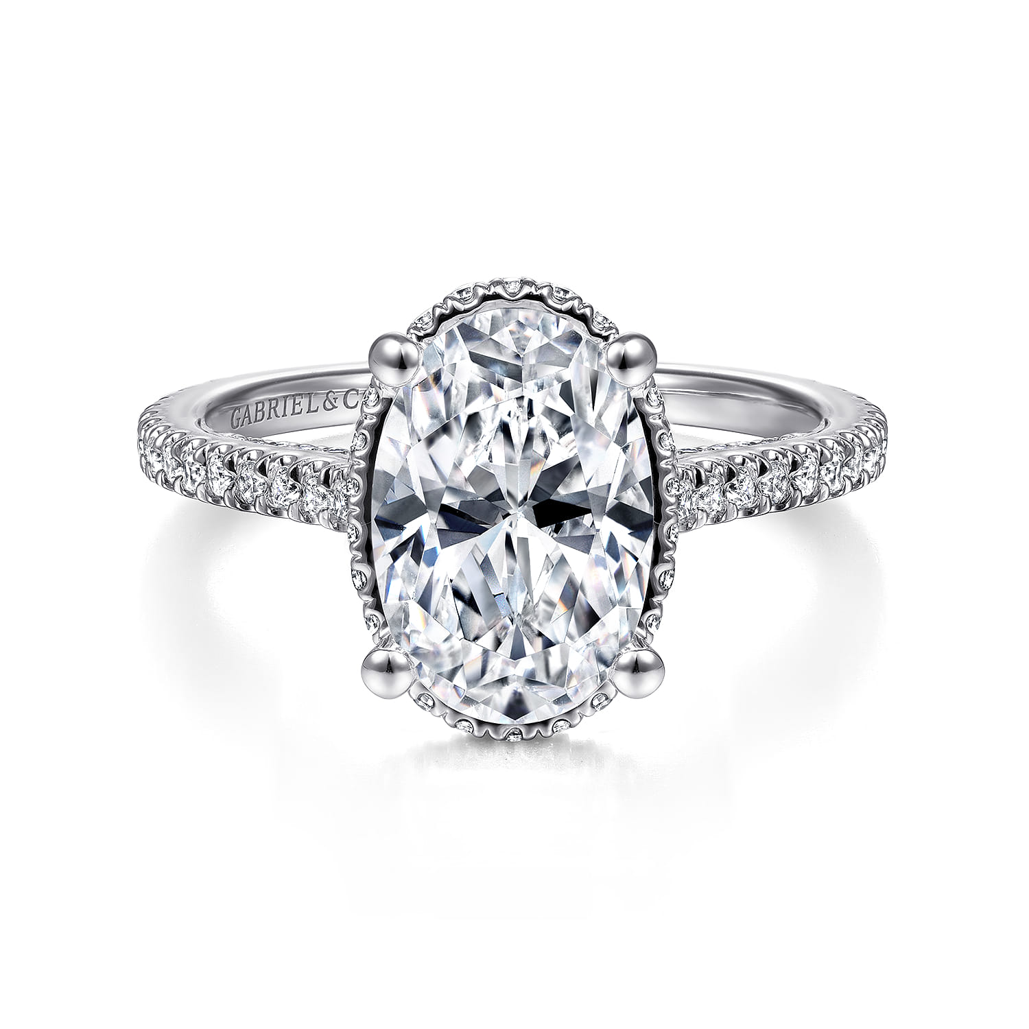 Camden - 14K White Gold Hidden Halo Oval Diamond Engagement Ring - 0.6 ct - Shot 1