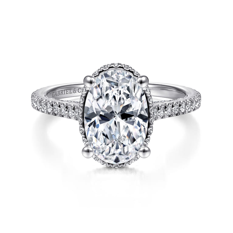 Camden - 14K White Gold Hidden Halo Oval Diamond Engagement Ring - 0.6 ct - Shot 1