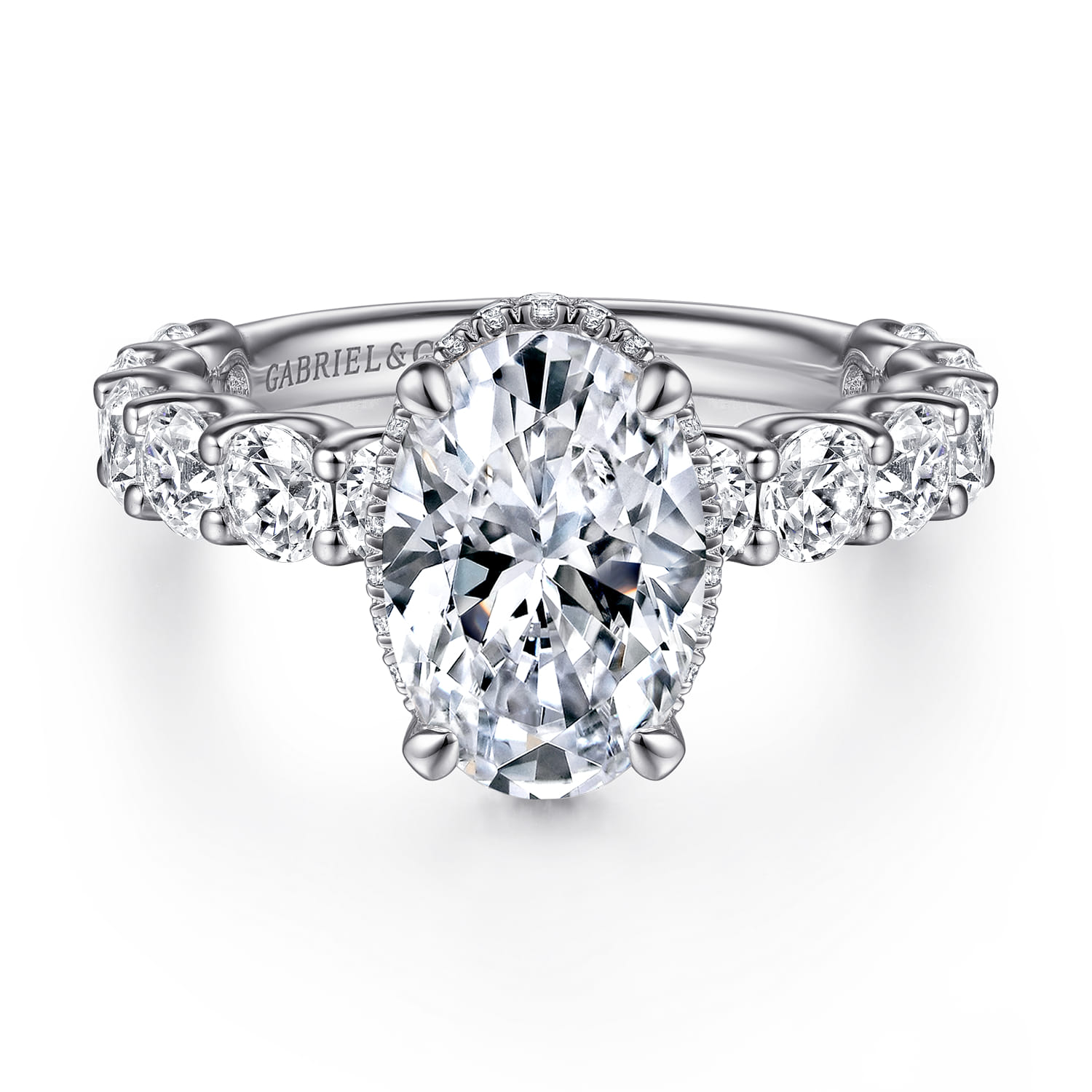 Leeda - 14K White Gold Oval Hidden Halo Diamond Engagement Ring - 2 ct - Shot 1
