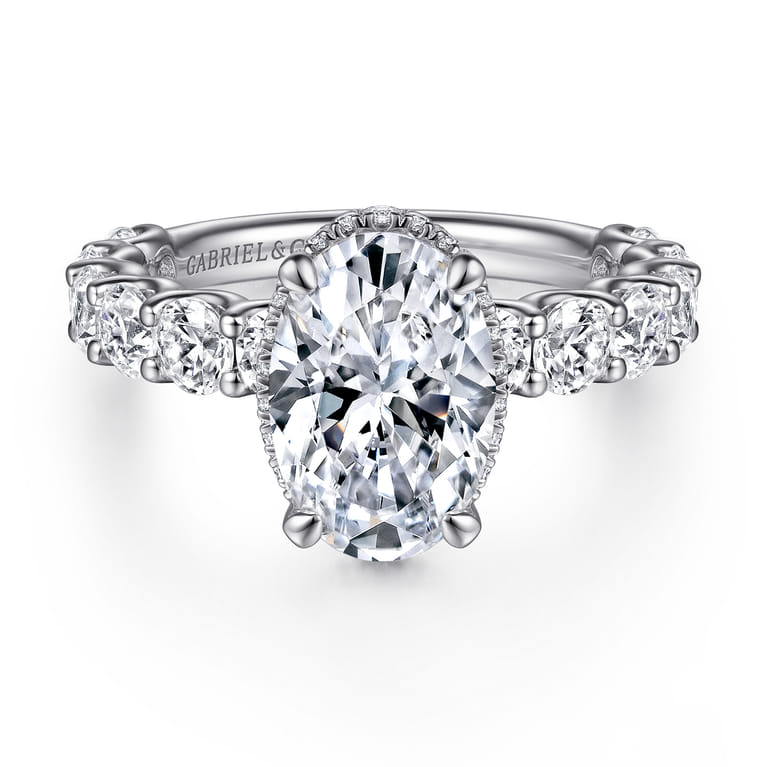 Leeda - 14K White Gold Oval Hidden Halo Diamond Engagement Ring - 2 ct - Shot 1