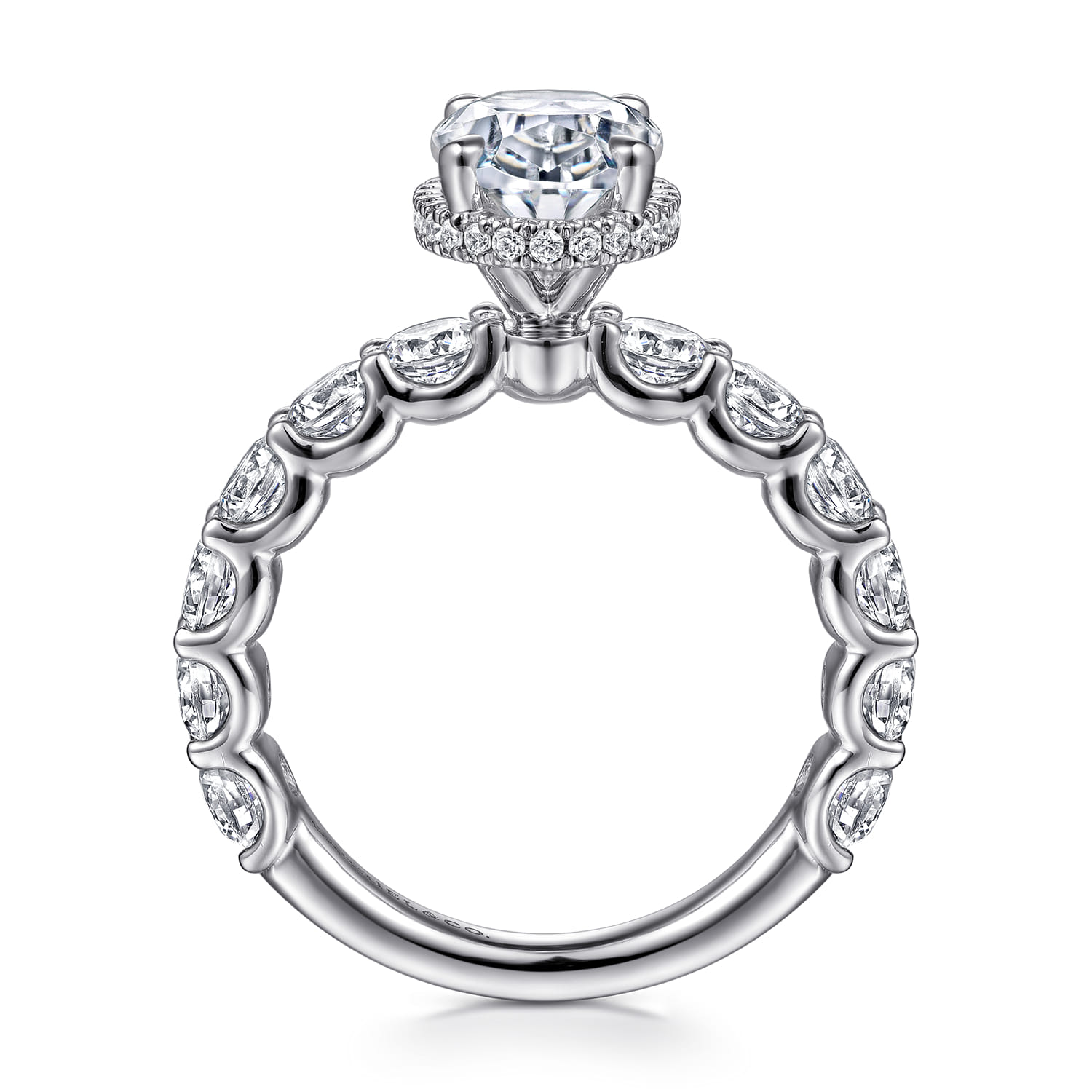 Leeda - 14K White Gold Oval Hidden Halo Diamond Engagement Ring - 2 ct - Shot 2