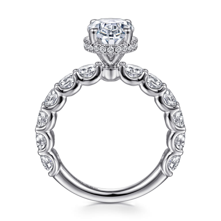 Leeda - 14K White Gold Oval Hidden Halo Diamond Engagement Ring - 2 ct - Shot 2