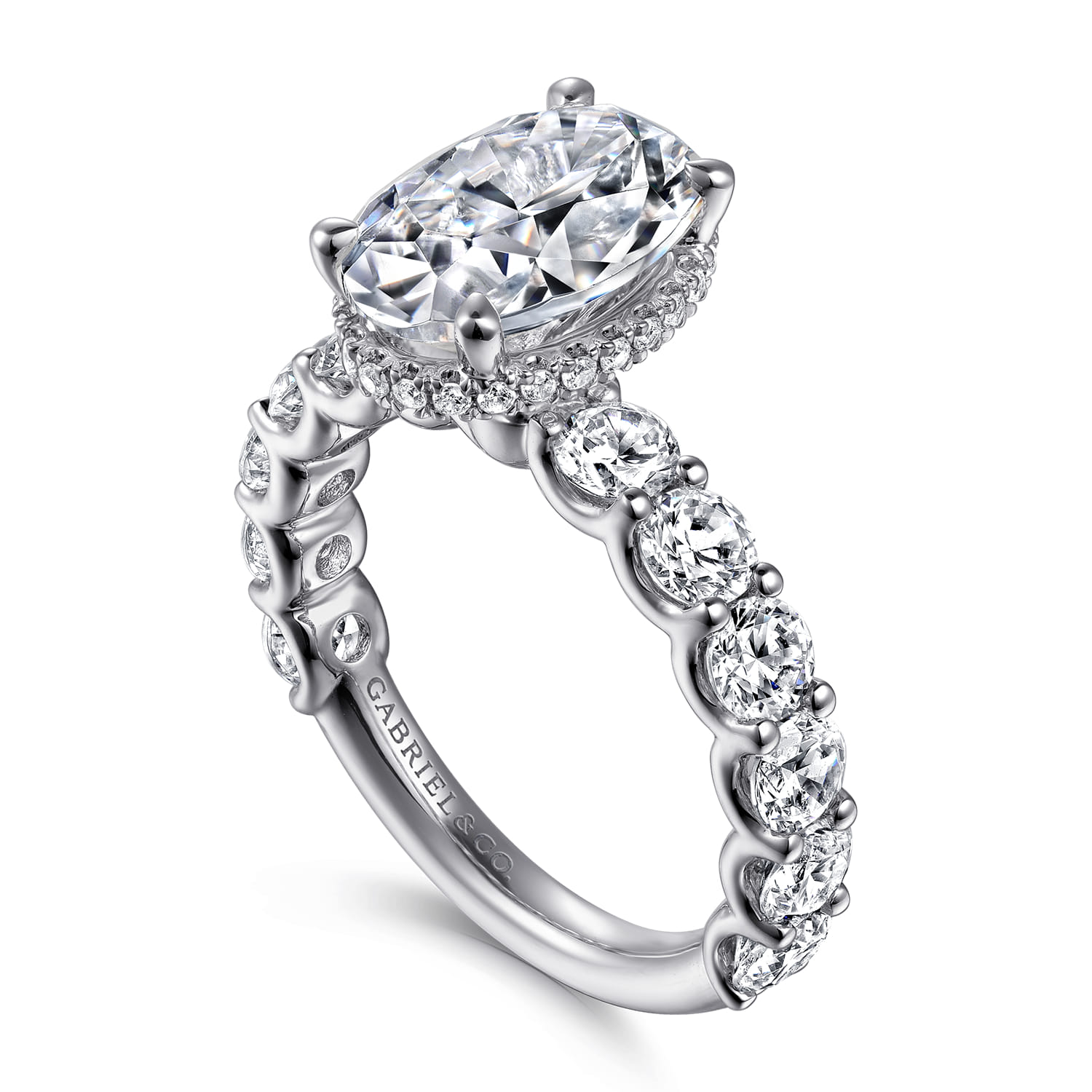Leeda - 14K White Gold Oval Hidden Halo Diamond Engagement Ring - 2 ct - Shot 3