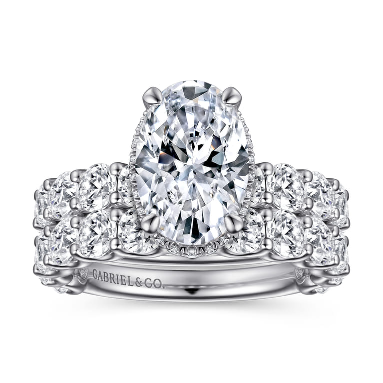 Leeda - 14K White Gold Oval Hidden Halo Diamond Engagement Ring - 2 ct - Shot 4