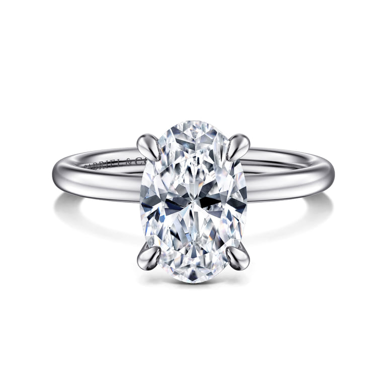 Cari - 14K White Gold Hidden Halo Oval Diamond Engagement Ring - 0.08 ct - Shot 1