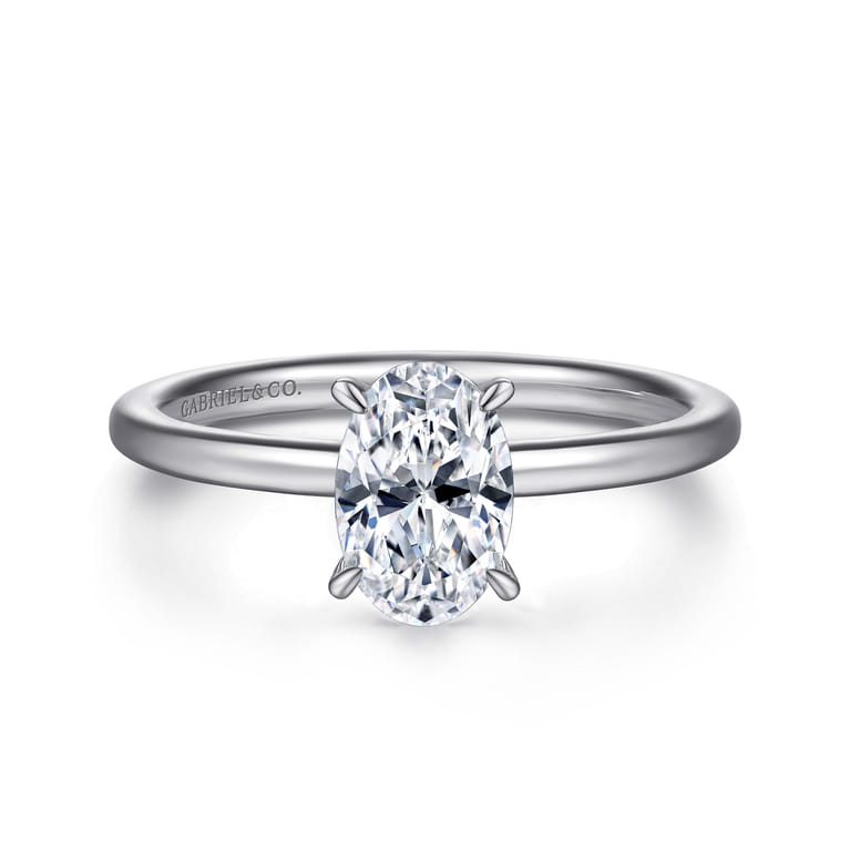 Cari - 14K White Gold Hidden Halo Oval Diamond Engagement Ring - 0.06 ct - Shot 1
