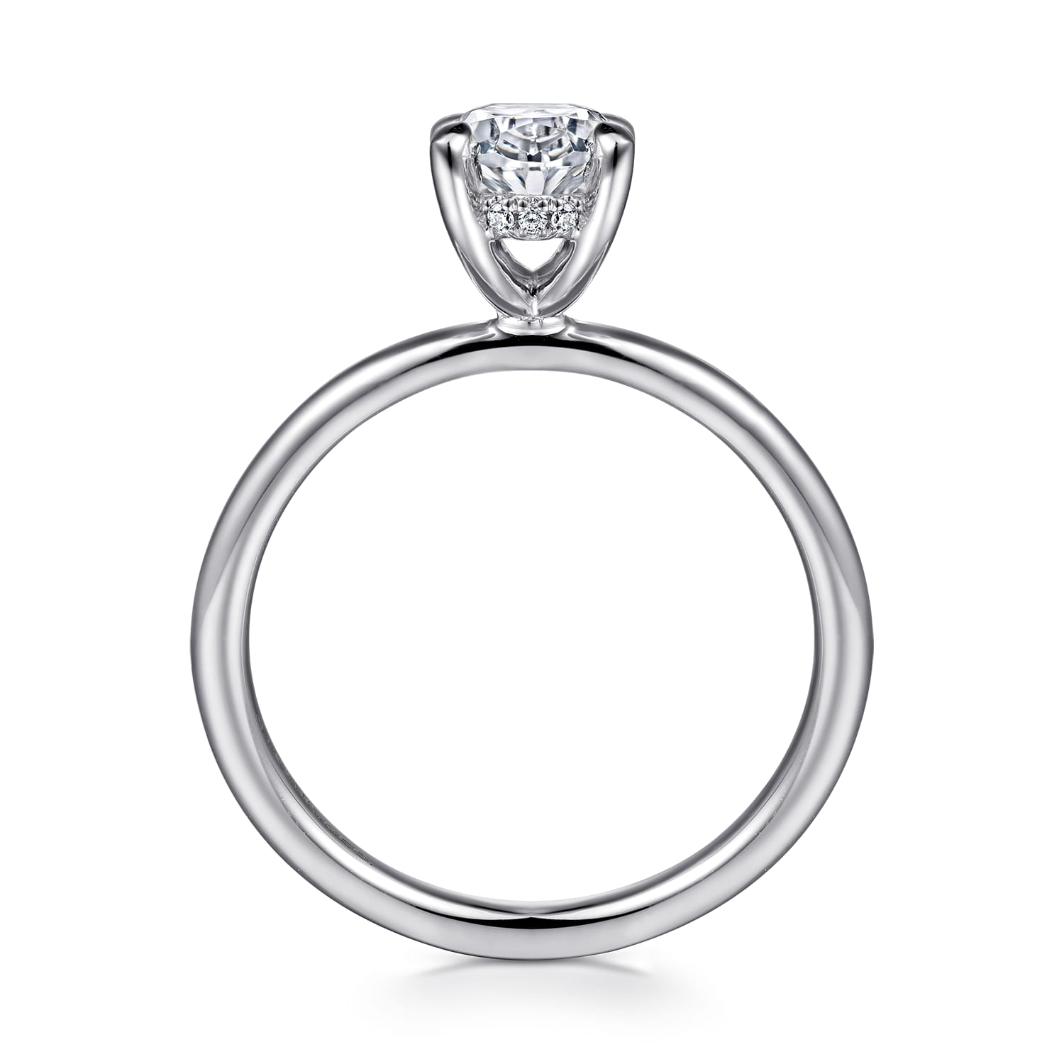 Cari - 14K White Gold Hidden Halo Oval Diamond Engagement Ring - 0.06 ct - Shot 2