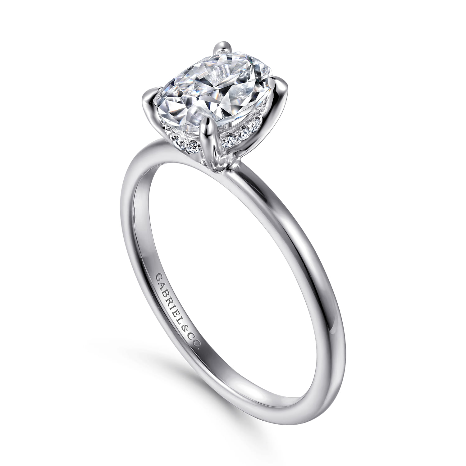 Cari - 14K White Gold Hidden Halo Oval Diamond Engagement Ring - 0.06 ct - Shot 3