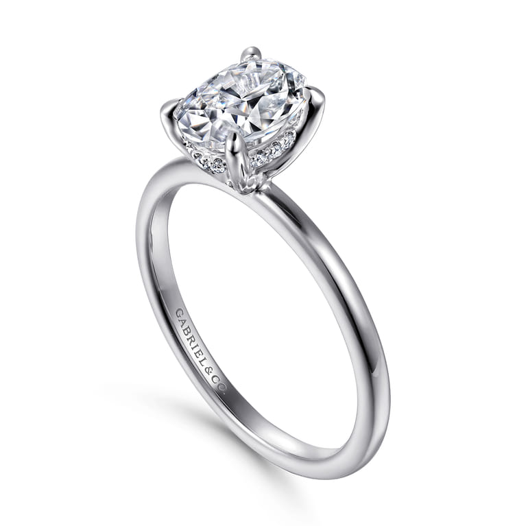 Cari - 14K White Gold Hidden Halo Oval Diamond Engagement Ring - 0.06 ct - Shot 3