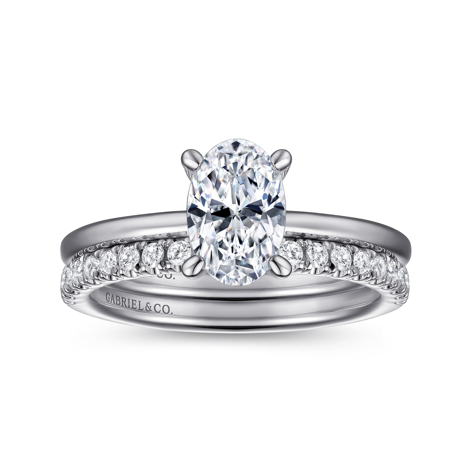 Cari - 14K White Gold Hidden Halo Oval Diamond Engagement Ring - 0.06 ct - Shot 4