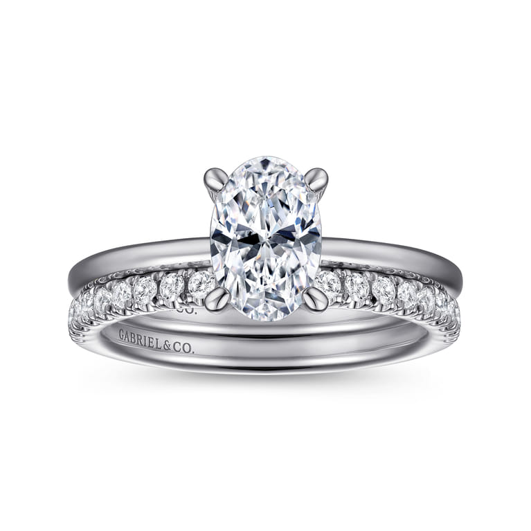 Cari - 14K White Gold Hidden Halo Oval Diamond Engagement Ring - 0.06 ct - Shot 4