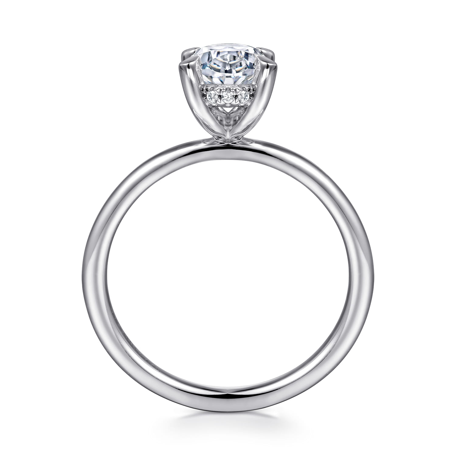 Cari - 14K White Gold Hidden Halo Oval Diamond Engagement Ring - 0.06 ct - Shot 2