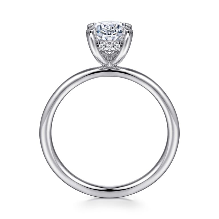 Cari - 14K White Gold Hidden Halo Oval Diamond Engagement Ring - 0.06 ct - Shot 2