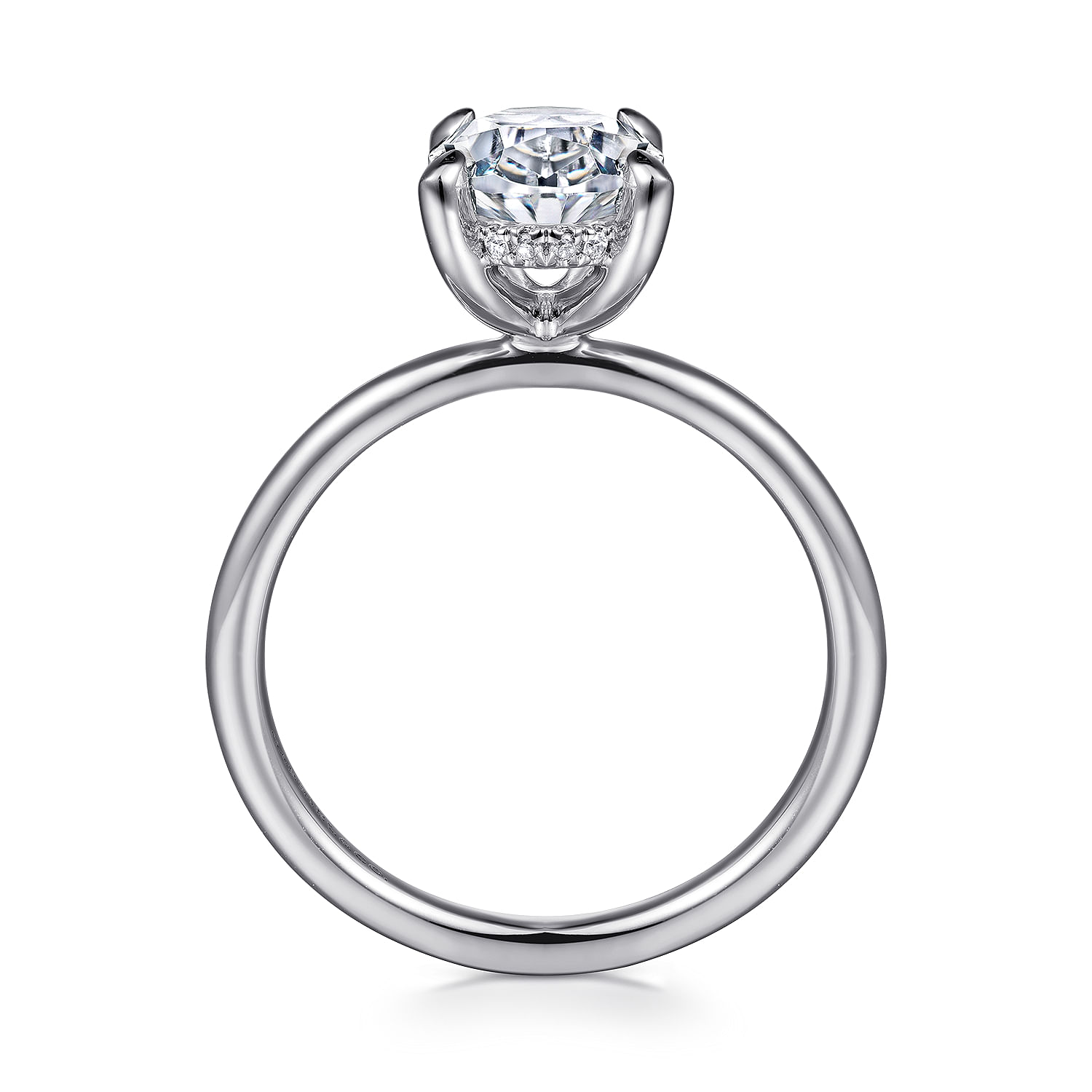 Cari - 14K White Gold Hidden Halo Oval Diamond Engagement Ring - 0.07 ct - Shot 2
