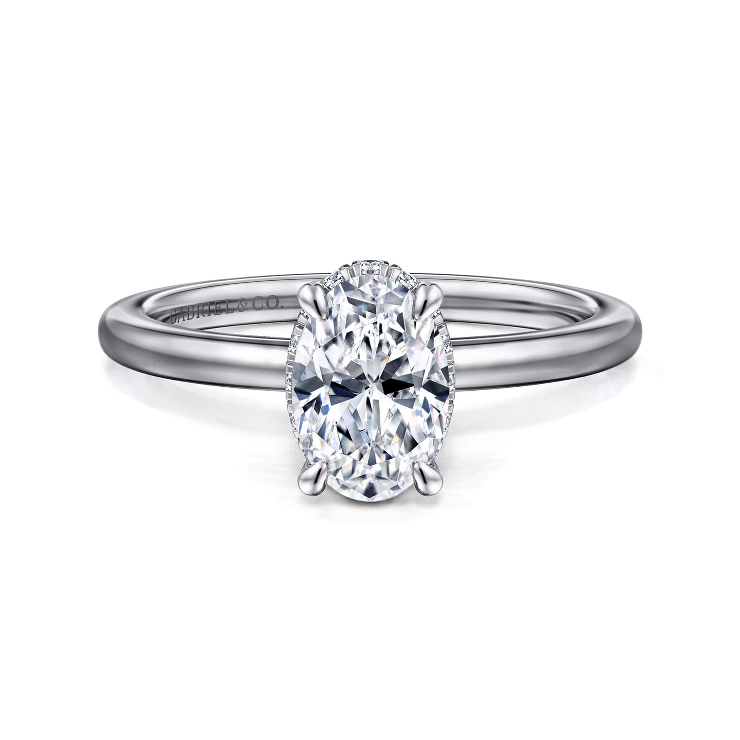 Rainah - 14K White Gold Hidden Halo Oval Diamond Engagement Ring - 0.1 ct - Shot 1