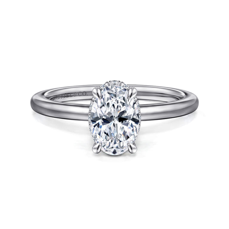 Rainah - 14K White Gold Hidden Halo Oval Diamond Engagement Ring - 0.1 ct - Shot 1