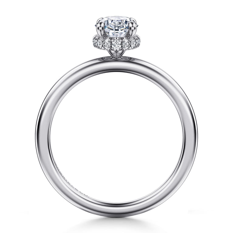 Rainah - 14K White Gold Hidden Halo Oval Diamond Engagement Ring - 0.1 ct - Shot 2