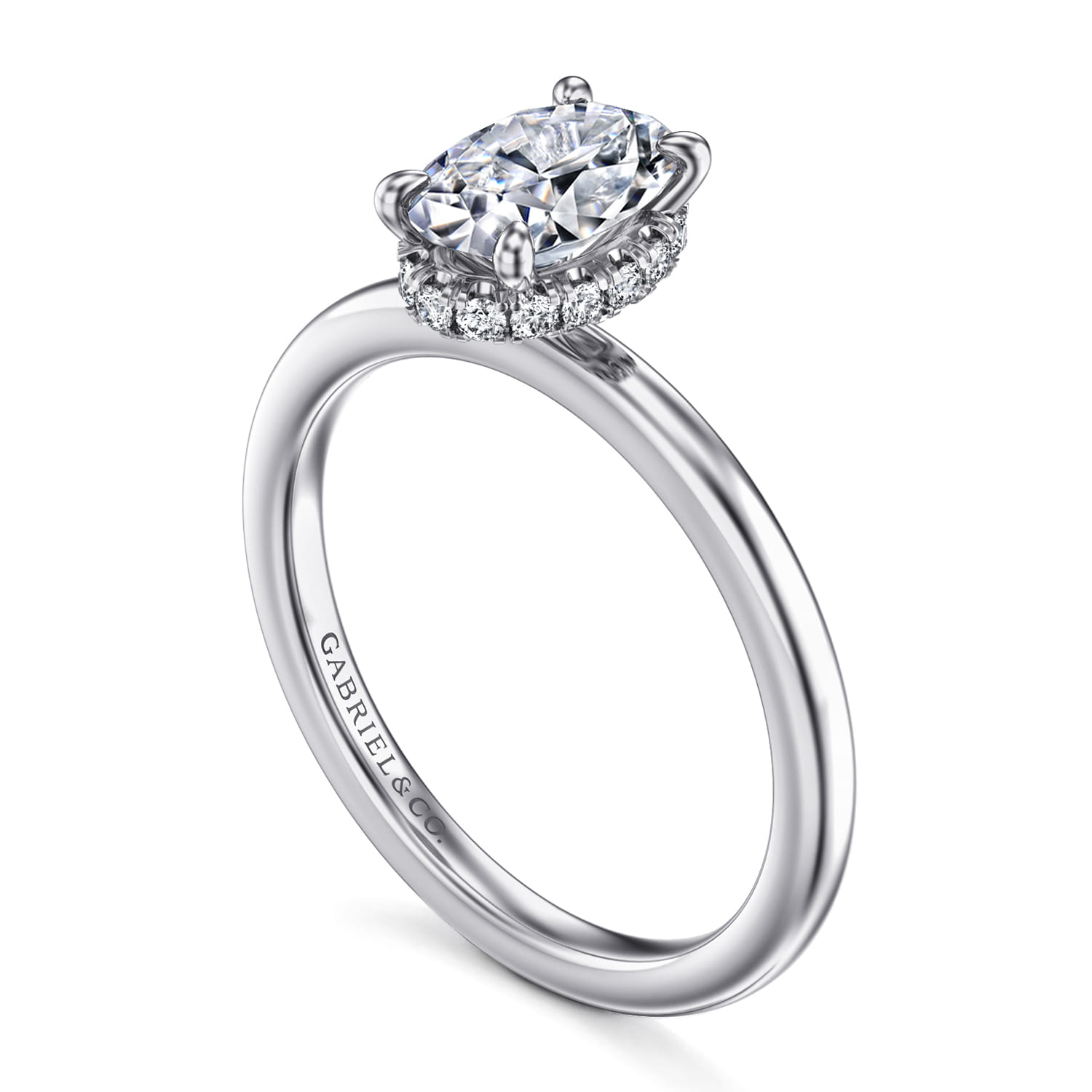 Rainah - 14K White Gold Hidden Halo Oval Diamond Engagement Ring - 0.1 ct - Shot 3