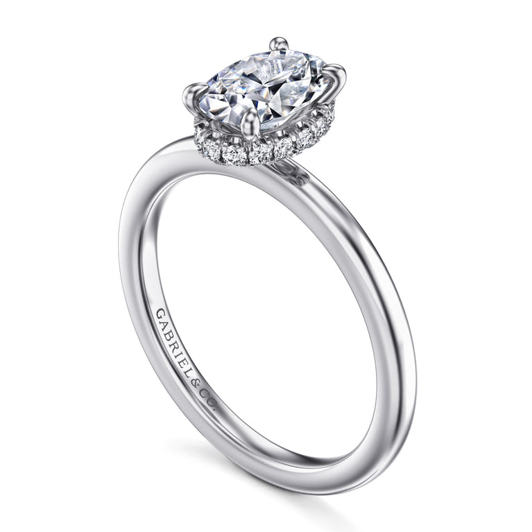 Rainah - 14K White Gold Hidden Halo Oval Diamond Engagement Ring - 0.1 ct - Shot 3