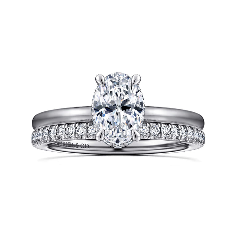 Rainah - 14K White Gold Hidden Halo Oval Diamond Engagement Ring - 0.1 ct - Shot 4