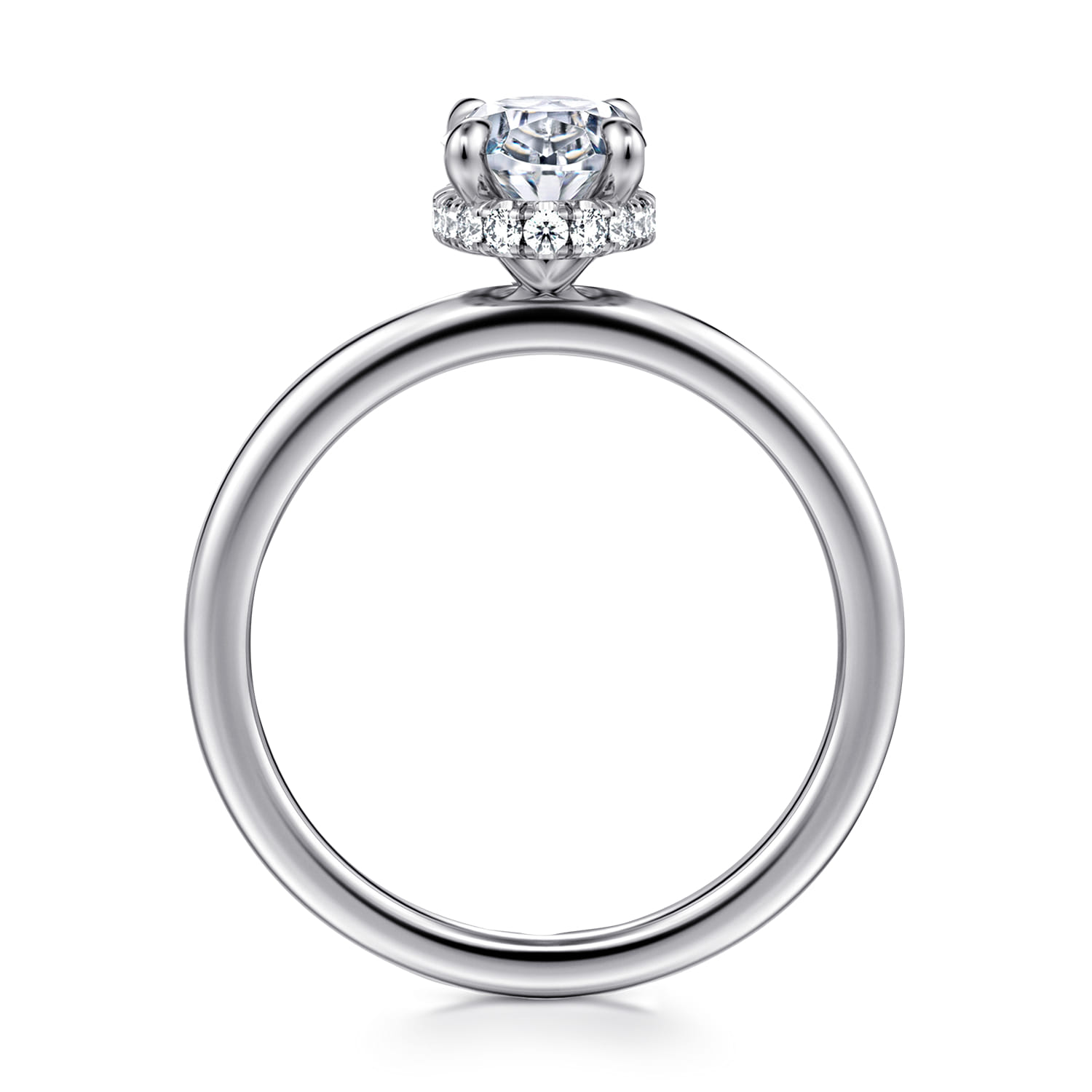 Rainah - 14K White Gold Hidden Halo Oval Diamond Engagement Ring - 0.11 ct - Shot 2