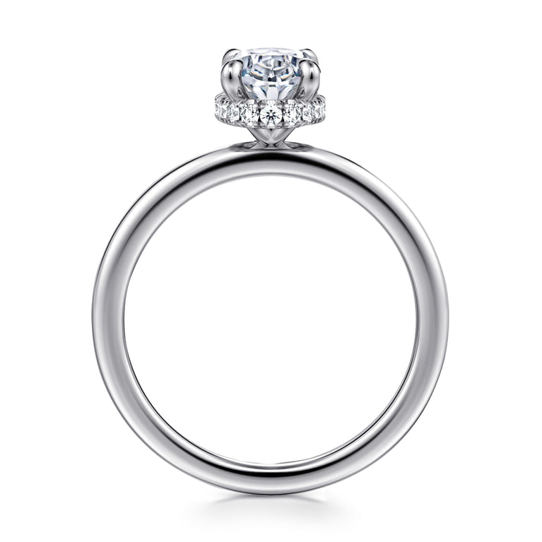 Rainah - 14K White Gold Hidden Halo Oval Diamond Engagement Ring - 0.11 ct - Shot 2