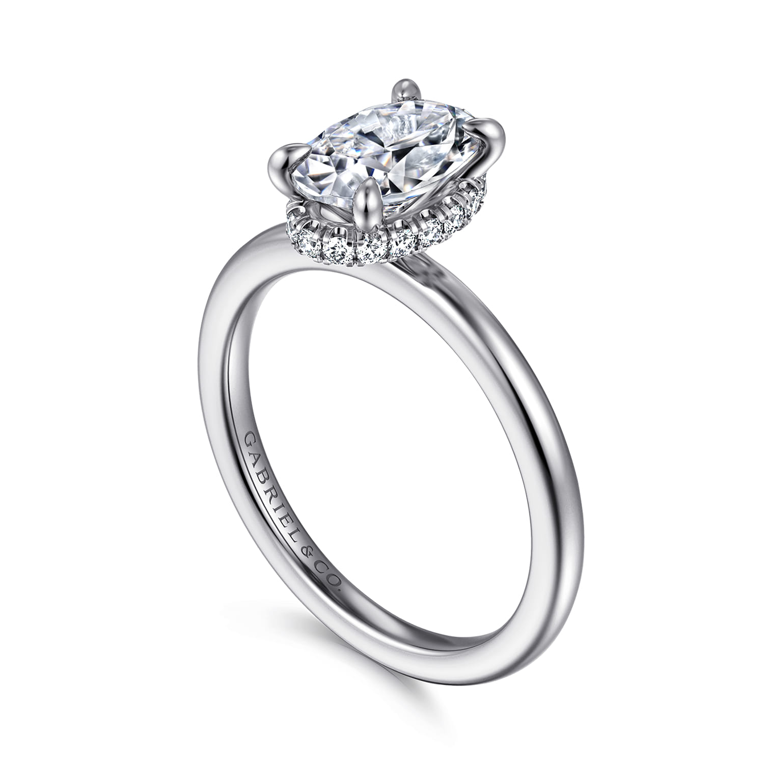 Rainah - 14K White Gold Hidden Halo Oval Diamond Engagement Ring - 0.11 ct - Shot 3