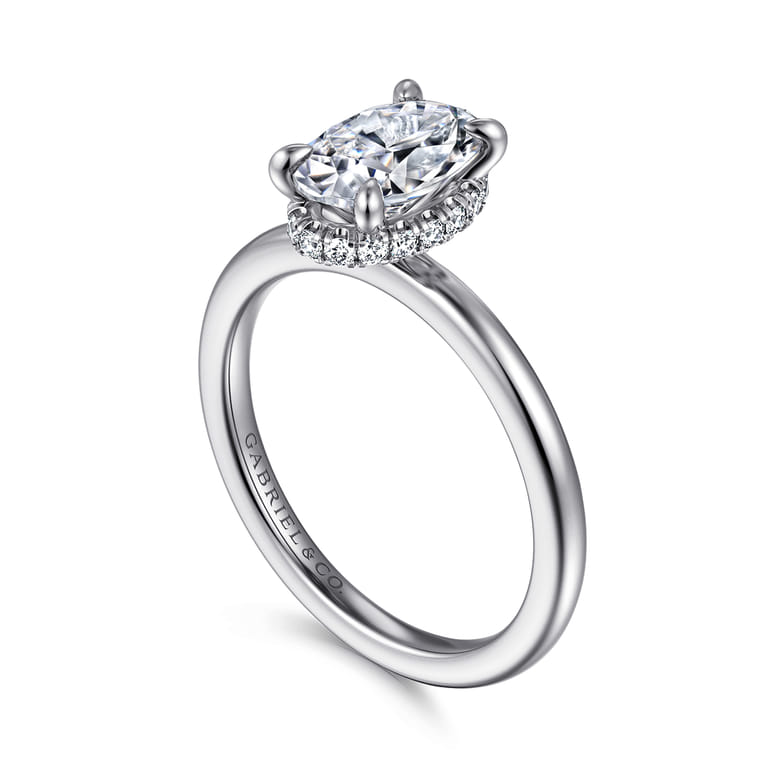Rainah - 14K White Gold Hidden Halo Oval Diamond Engagement Ring - 0.11 ct - Shot 3