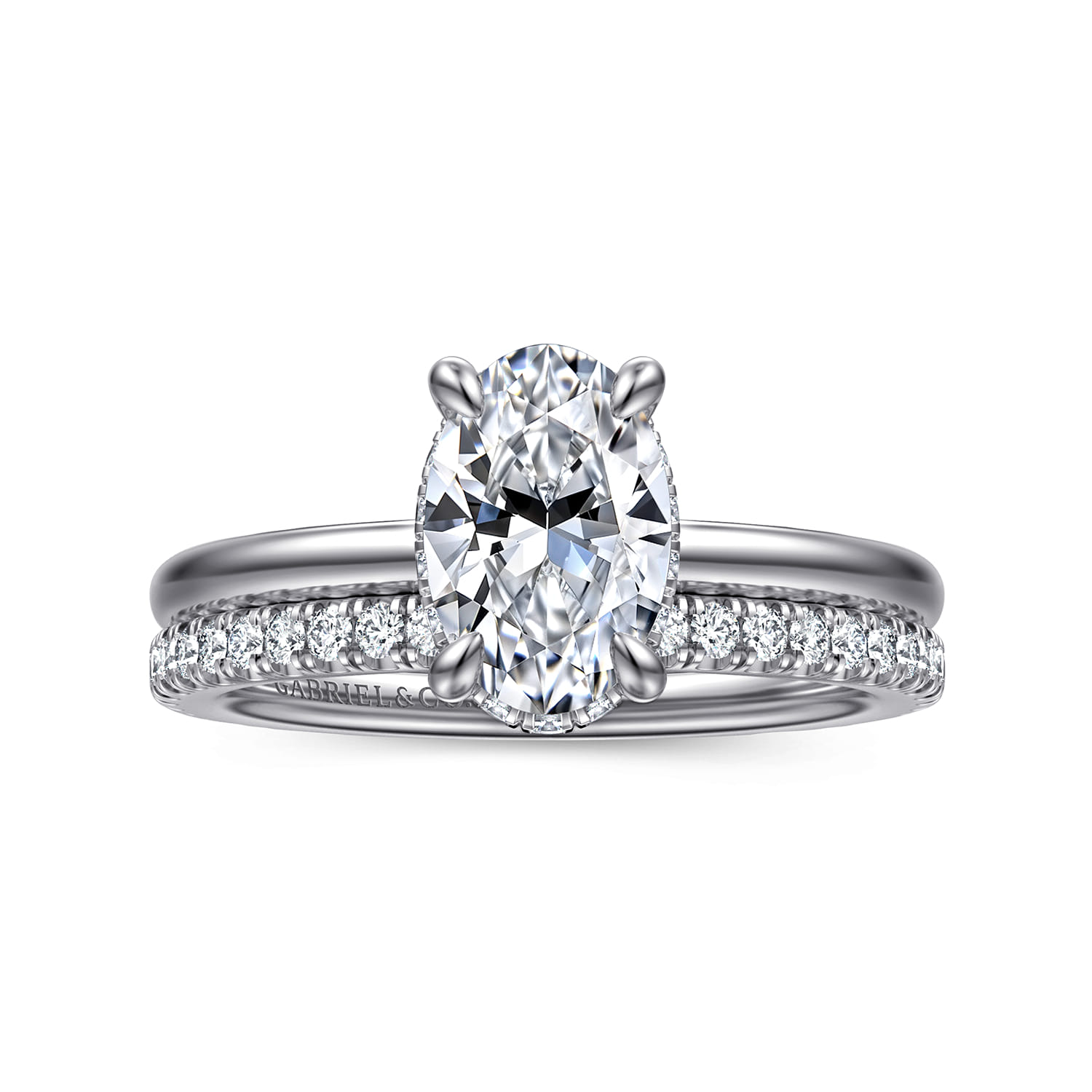 Rainah - 14K White Gold Hidden Halo Oval Diamond Engagement Ring - 0.11 ct - Shot 4