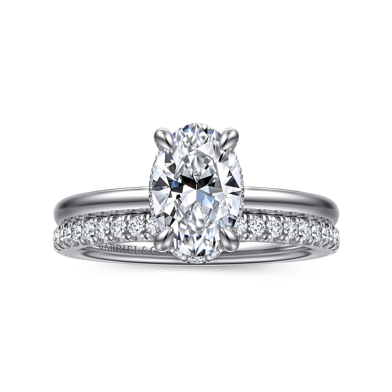 Rainah - 14K White Gold Hidden Halo Oval Diamond Engagement Ring - 0.11 ct - Shot 4